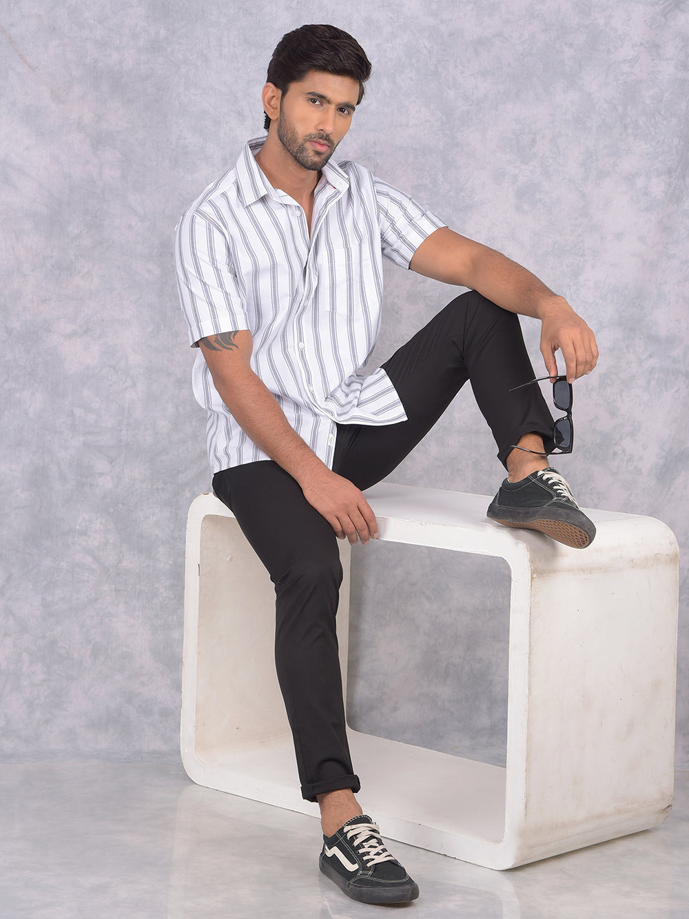 White Vertical Stripes 100% Cotton Shirt-Men Shirts-Crimsoune Club