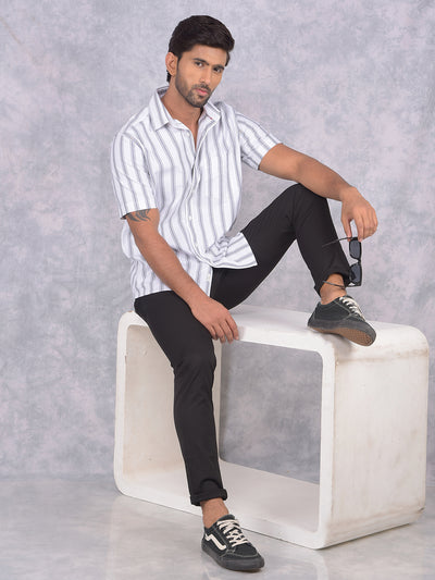 White Vertical Stripes 100% Cotton Shirt-Men Shirts-Crimsoune Club