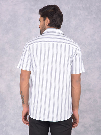 White Vertical Stripes 100% Cotton Shirt-Men Shirts-Crimsoune Club