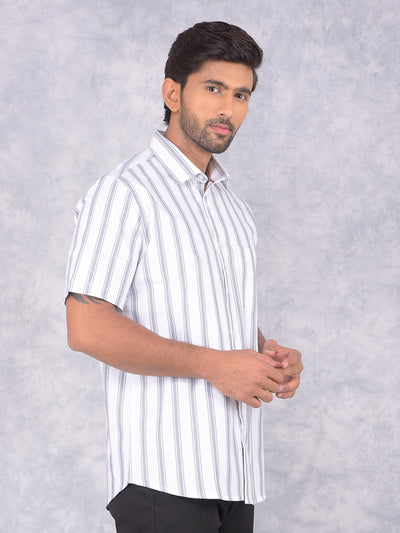 White Vertical Stripes 100% Cotton Shirt-Men Shirts-Crimsoune Club