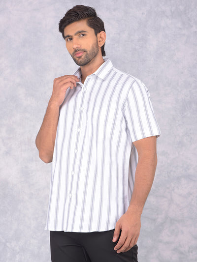 White Vertical Stripes 100% Cotton Shirt-Men Shirts-Crimsoune Club