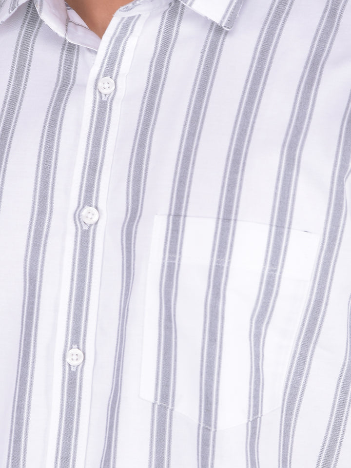 White Vertical Stripes 100% Cotton Shirt-Men Shirts-Crimsoune Club