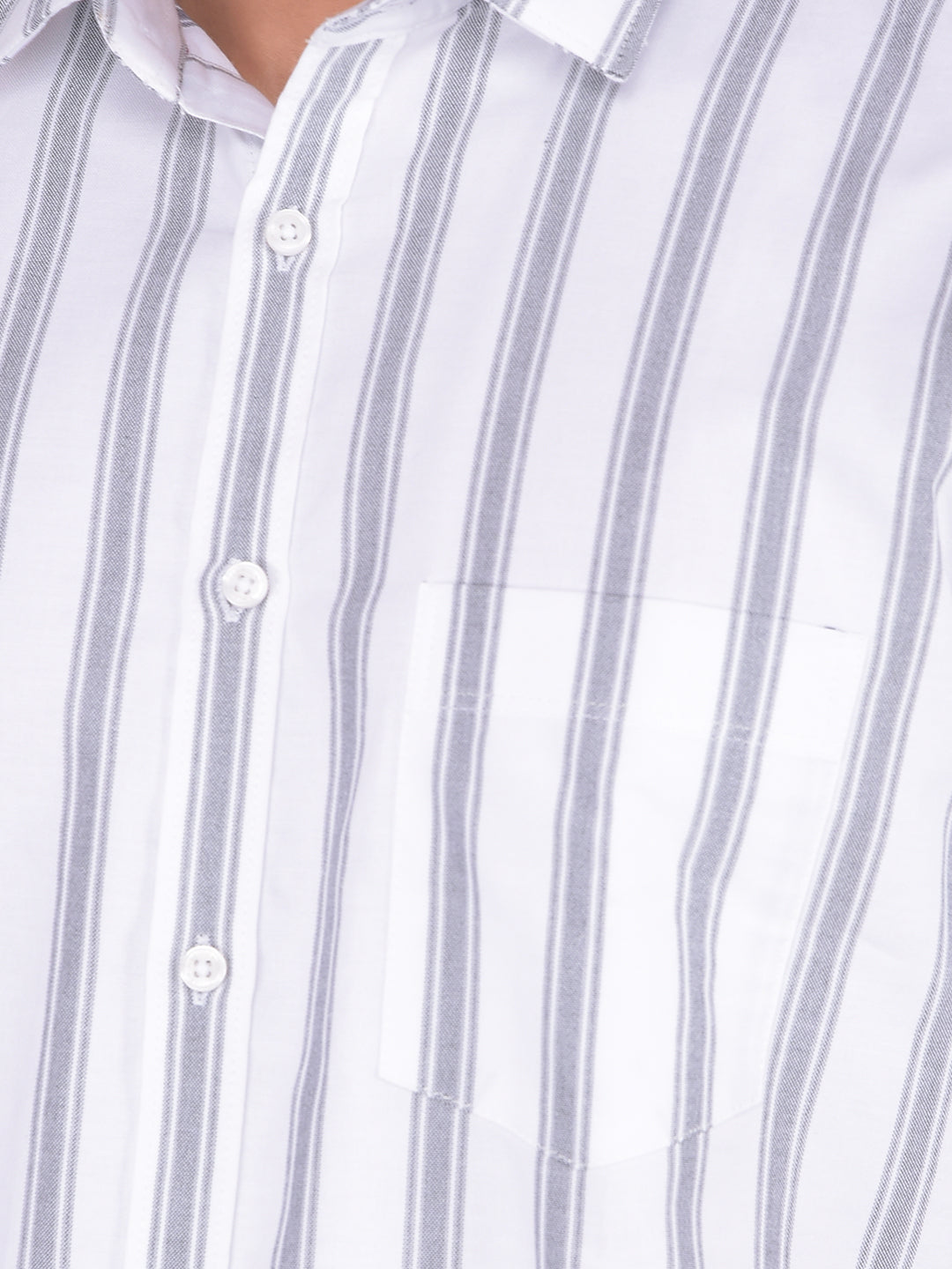 White Vertical Stripes 100% Cotton Shirt-Men Shirts-Crimsoune Club