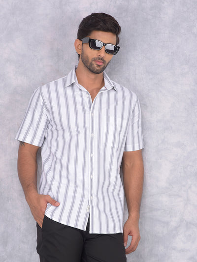 White Vertical Stripes 100% Cotton Shirt-Men Shirts-Crimsoune Club