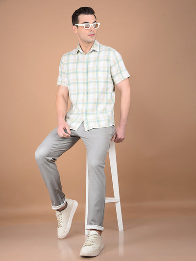 Green Checked Linen Shirt-Men Shirts-Crimsoune Club