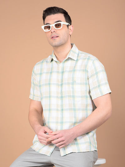 Green Checked Linen Shirt-Men Shirts-Crimsoune Club