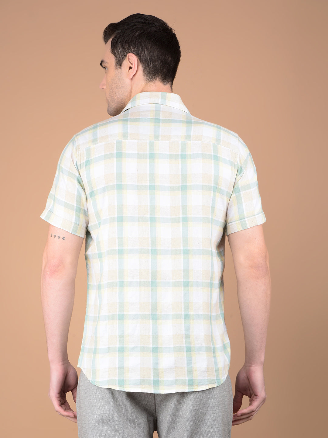Green Checked Linen Shirt-Men Shirts-Crimsoune Club