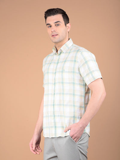 Green Checked Linen Shirt-Men Shirts-Crimsoune Club