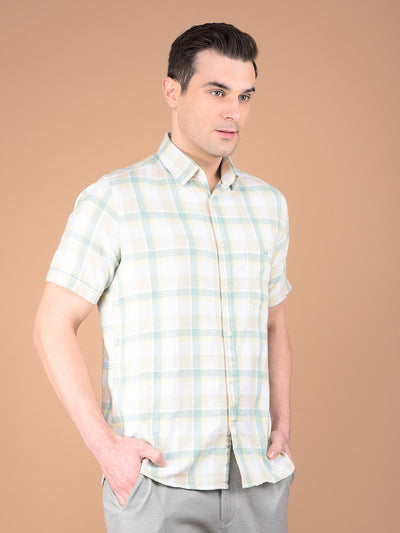Green Checked Linen Shirt-Men Shirts-Crimsoune Club