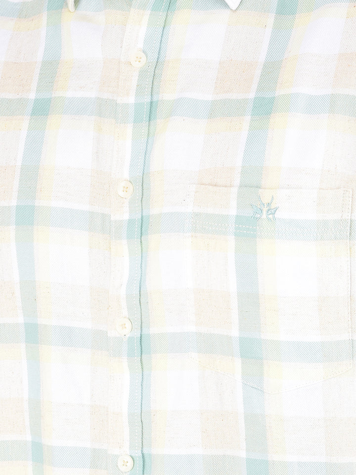 Green Checked Linen Shirt-Men Shirts-Crimsoune Club