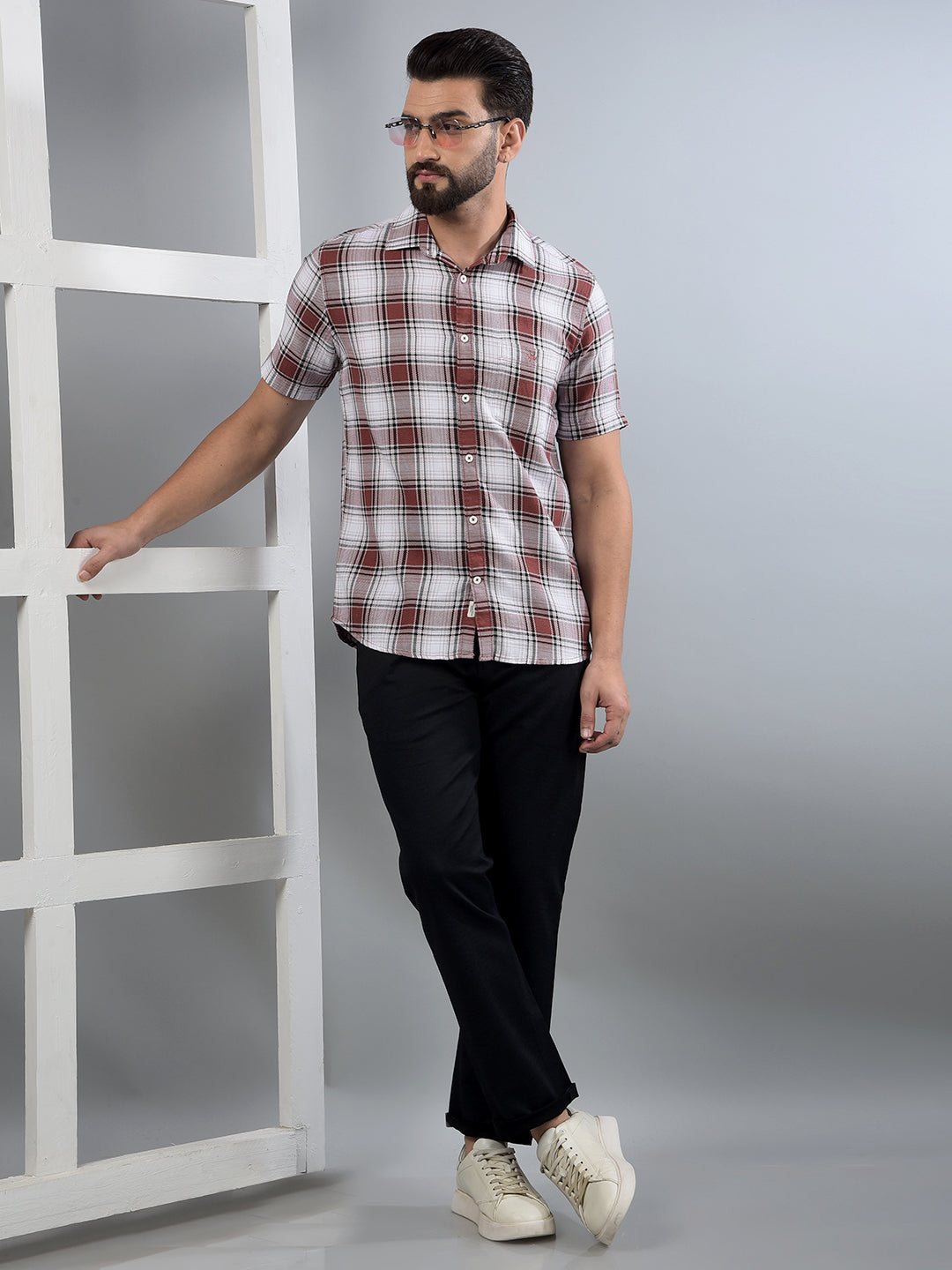 Purple Checked 100% Cotton Shirt-Men Shirts-Crimsoune Club
