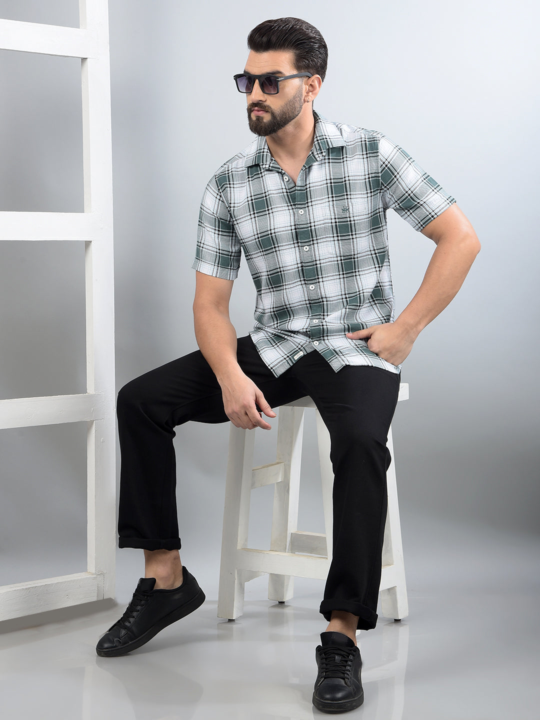 Green Checked 100% Cotton Shirt-Men Shirts-Crimsoune Club