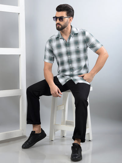 Green Checked 100% Cotton Shirt-Men Shirts-Crimsoune Club
