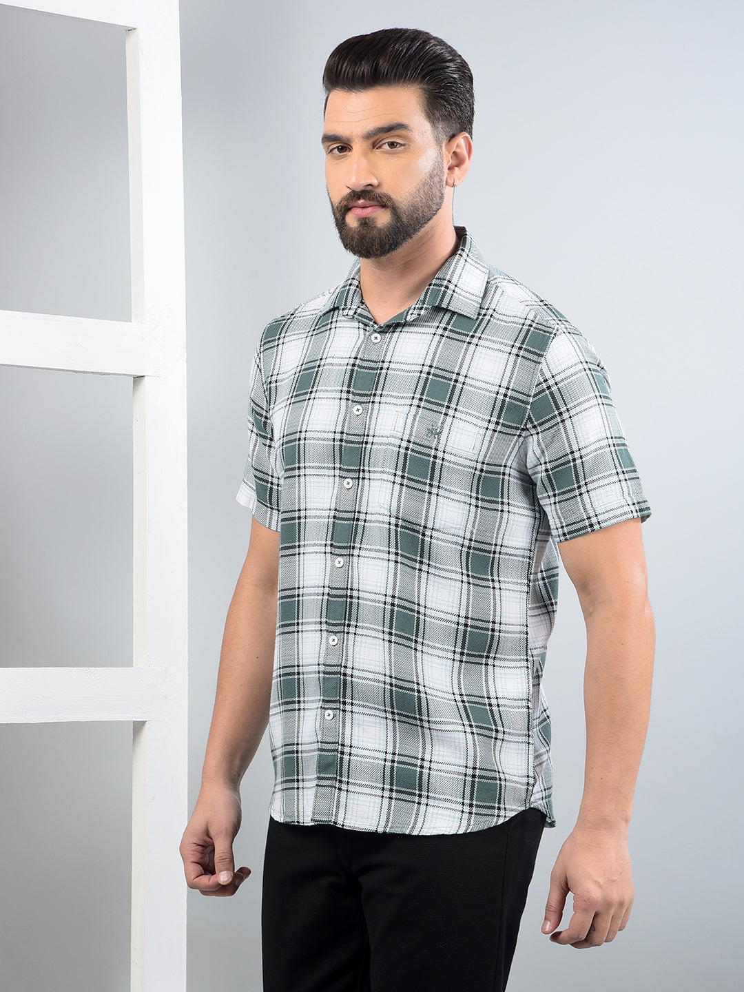 Green Checked 100% Cotton Shirt-Men Shirts-Crimsoune Club