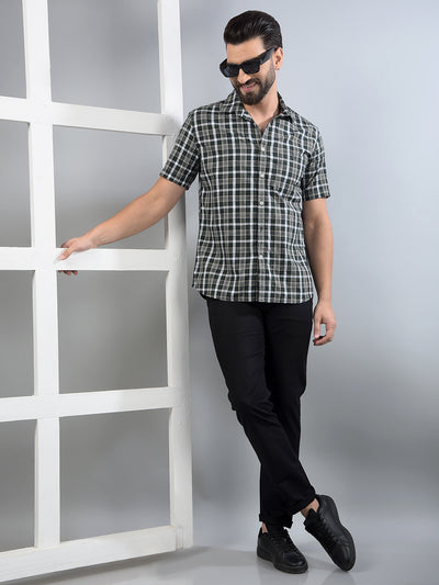 Olive Checked 100% Cotton Shirt-Men Shirts-Crimsoune Club