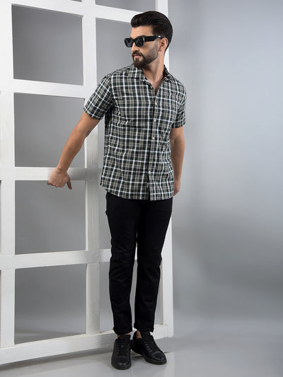 Olive Checked 100% Cotton Shirt-Men Shirts-Crimsoune Club