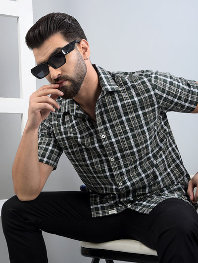 Olive Checked 100% Cotton Shirt-Men Shirts-Crimsoune Club