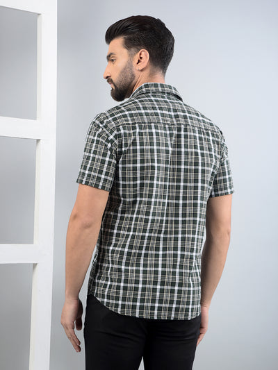 Olive Checked 100% Cotton Shirt-Men Shirts-Crimsoune Club