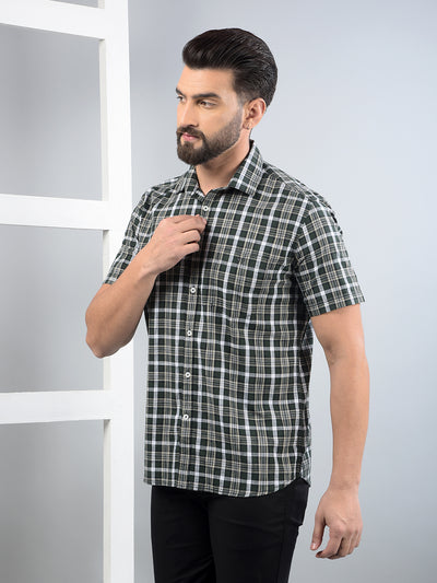 Olive Checked 100% Cotton Shirt-Men Shirts-Crimsoune Club