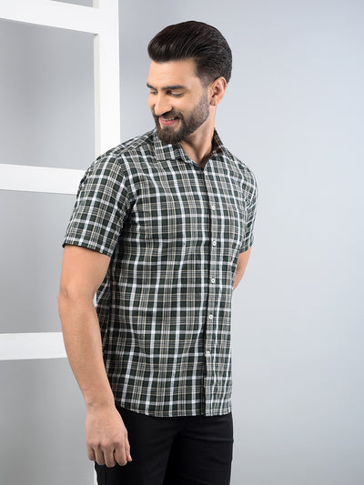 Olive Checked 100% Cotton Shirt-Men Shirts-Crimsoune Club