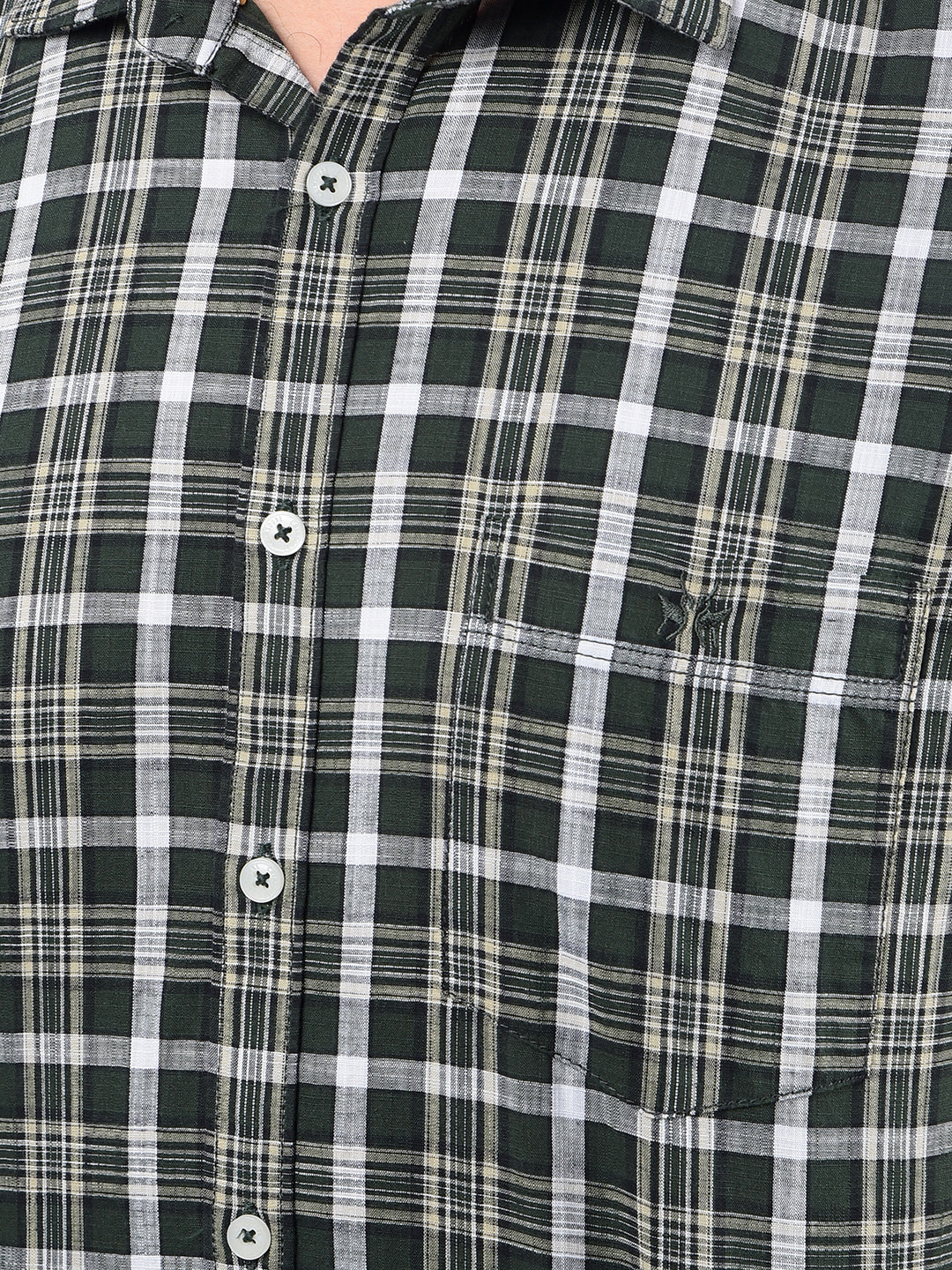 Olive Checked 100% Cotton Shirt-Men Shirts-Crimsoune Club