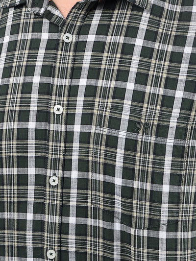 Olive Checked 100% Cotton Shirt-Men Shirts-Crimsoune Club
