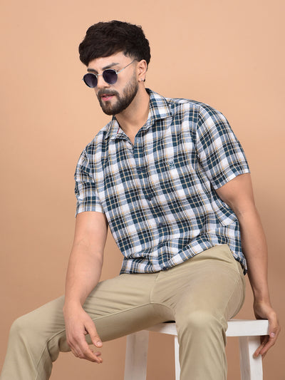 Green Checked Linen Shirt-Men Shirts-Crimsoune Club