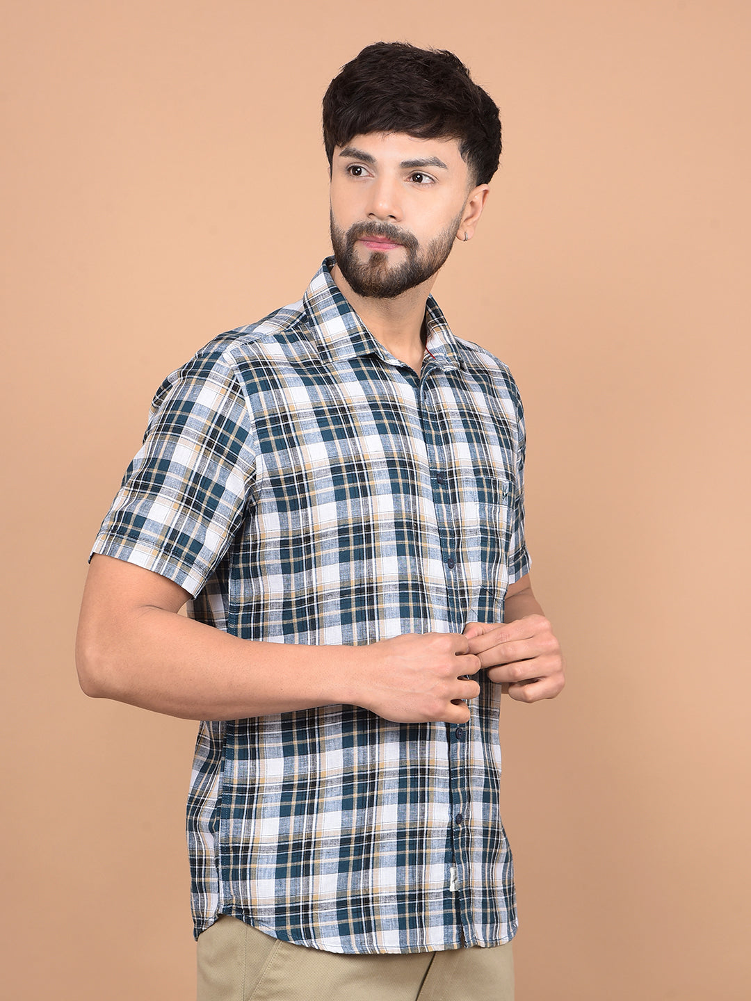 Green Checked Linen Shirt-Men Shirts-Crimsoune Club