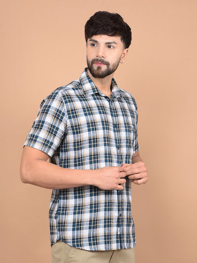 Green Checked Linen Shirt-Men Shirts-Crimsoune Club