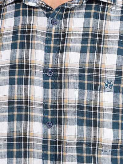 Green Checked Linen Shirt-Men Shirts-Crimsoune Club
