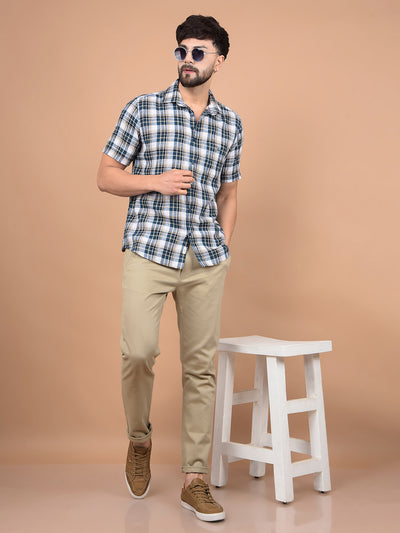 Green Checked Linen Shirt-Men Shirts-Crimsoune Club