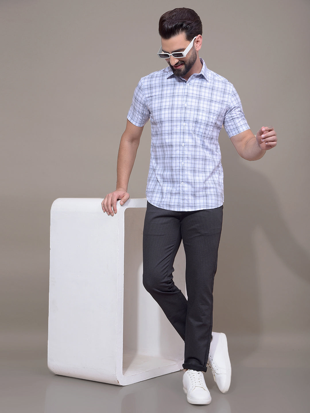 Purple Checked 100% Cotton Shirt-Men Shirts-Crimsoune Club