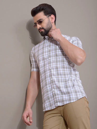 Beige Checked 100% Cotton Shirt-Men Shirts-Crimsoune Club