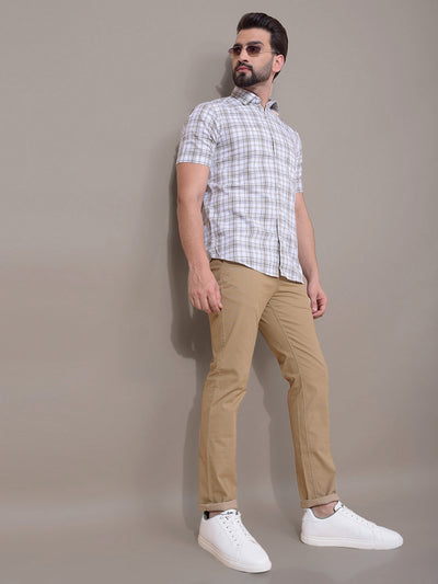 Beige Checked 100% Cotton Shirt-Men Shirts-Crimsoune Club