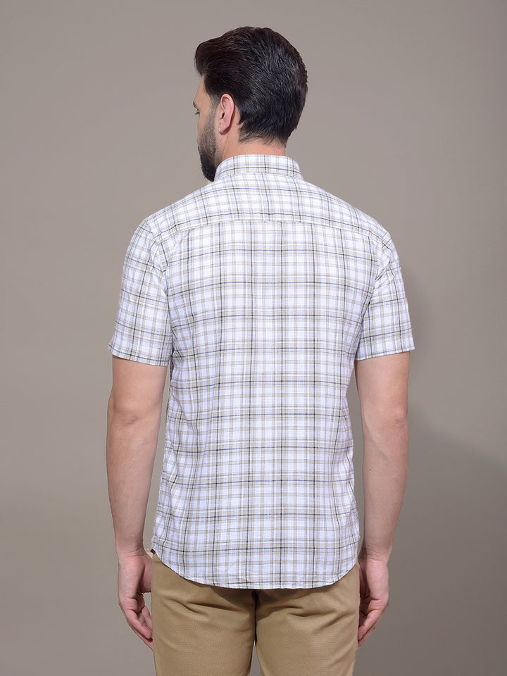 Beige Checked 100% Cotton Shirt-Men Shirts-Crimsoune Club