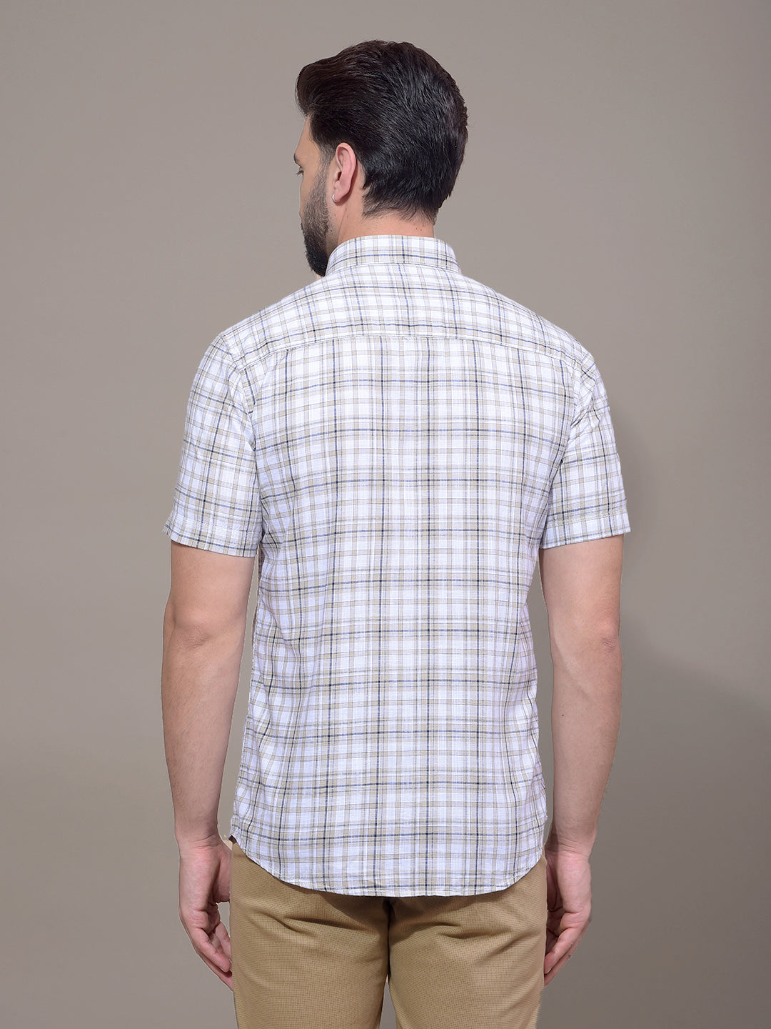Beige Checked 100% Cotton Shirt-Men Shirts-Crimsoune Club