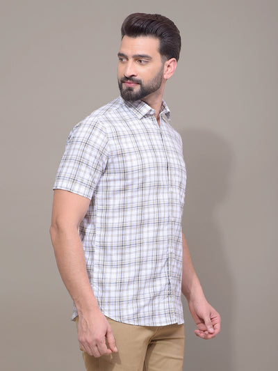 Beige Checked 100% Cotton Shirt-Men Shirts-Crimsoune Club