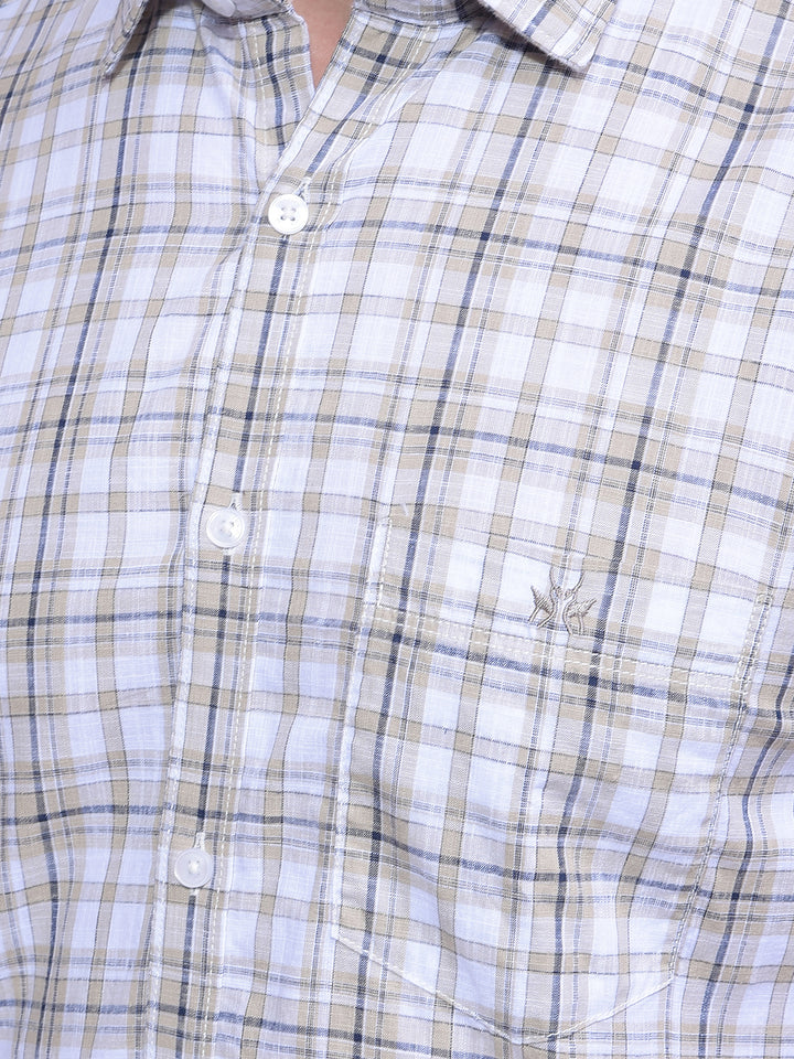 Beige Checked 100% Cotton Shirt-Men Shirts-Crimsoune Club