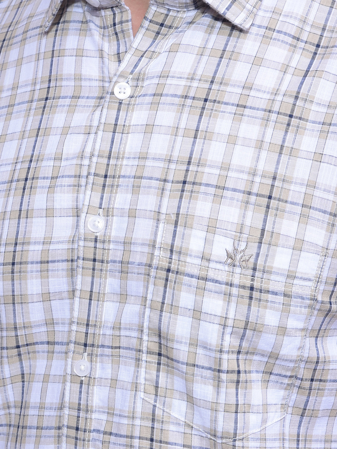 Beige Checked 100% Cotton Shirt-Men Shirts-Crimsoune Club