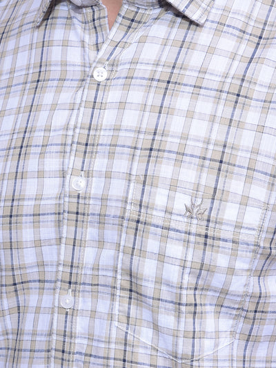 Beige Checked 100% Cotton Shirt-Men Shirts-Crimsoune Club