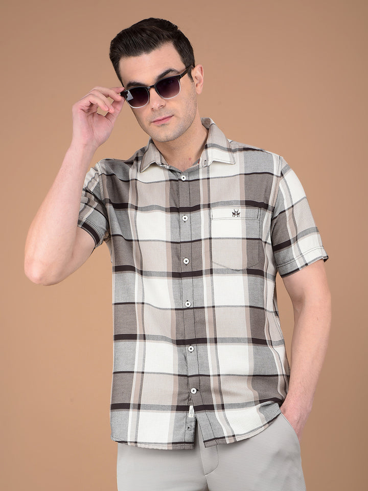 Brown Checked 100% Cotton Shirt-Men Shirts-Crimsoune Club