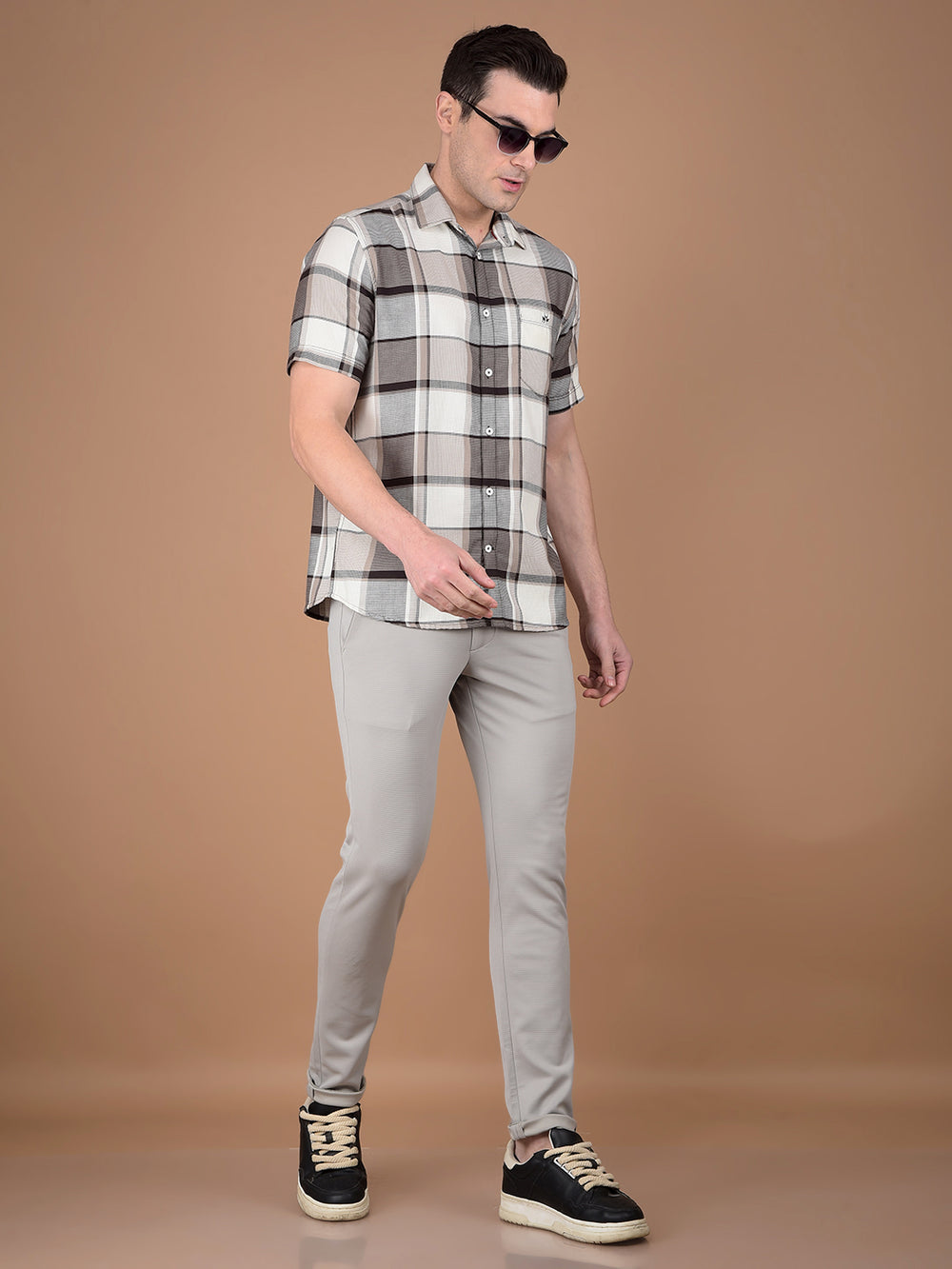 Brown Checked 100% Cotton Shirt-Men Shirts-Crimsoune Club