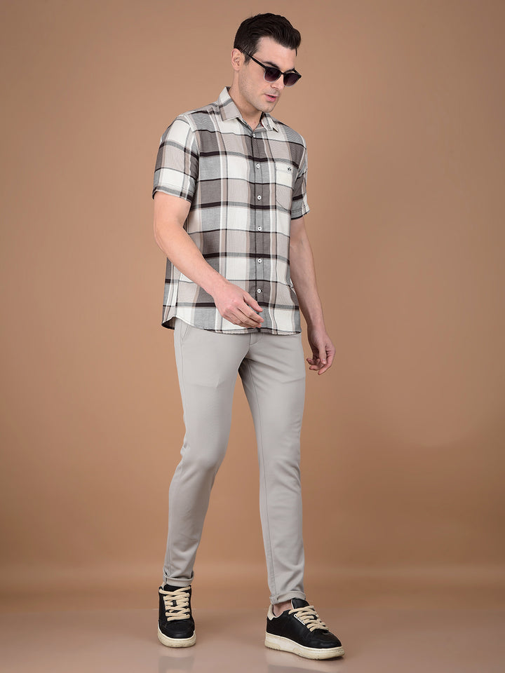 Brown Checked 100% Cotton Shirt-Men Shirts-Crimsoune Club