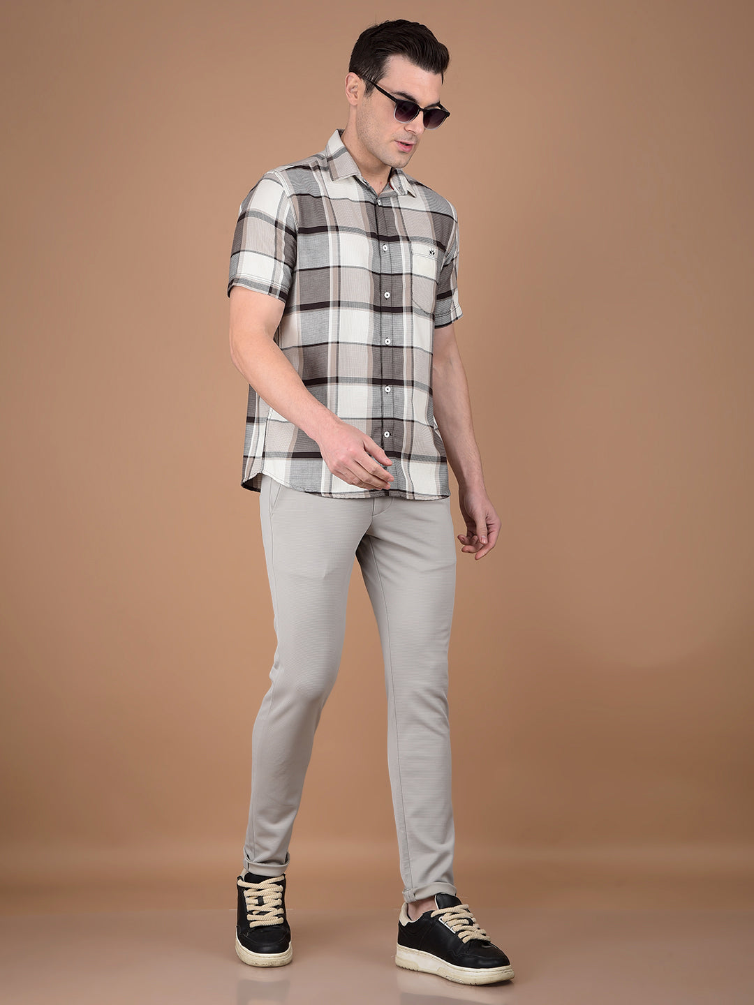 Brown Checked 100% Cotton Shirt-Men Shirts-Crimsoune Club