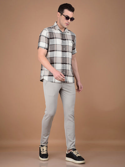 Brown Checked 100% Cotton Shirt-Men Shirts-Crimsoune Club