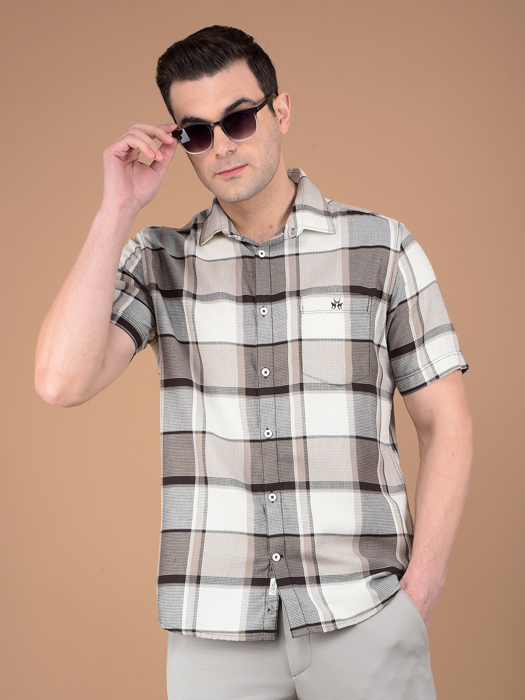 Brown Checked 100% Cotton Shirt-Men Shirts-Crimsoune Club