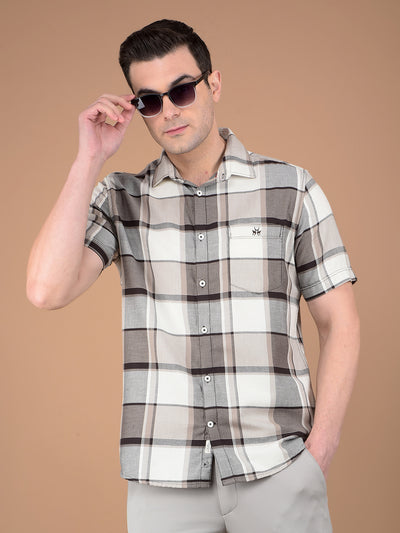 Brown Checked 100% Cotton Shirt-Men Shirts-Crimsoune Club