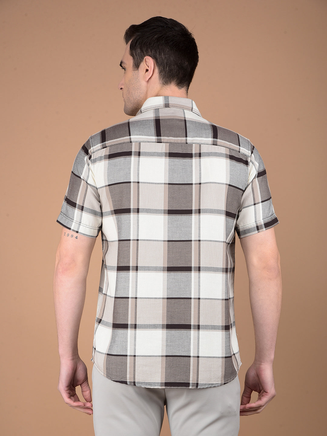 Brown Checked 100% Cotton Shirt-Men Shirts-Crimsoune Club
