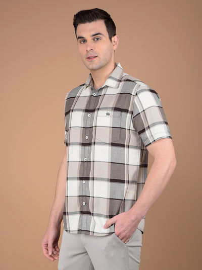 Brown Checked 100% Cotton Shirt-Men Shirts-Crimsoune Club