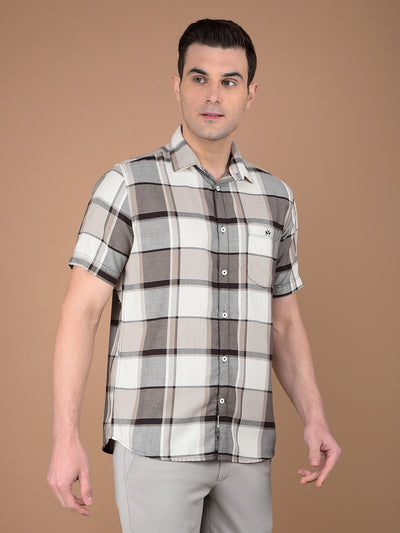 Brown Checked 100% Cotton Shirt-Men Shirts-Crimsoune Club